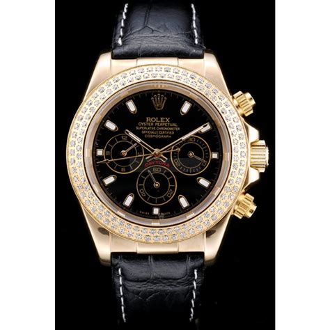 rolex daytona gold case crystal studded bezel black dial replica|real daytona rolex.